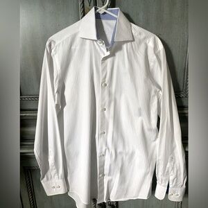 Bugatchi Elegant White Striped Long Sleeve Men's Dress Shirt
